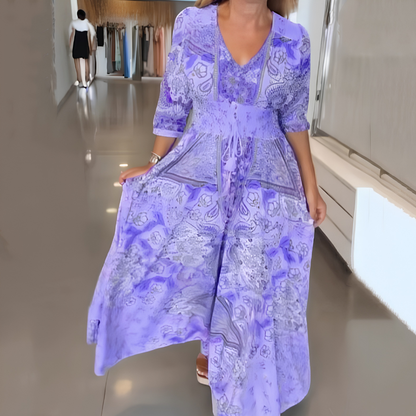 Icone™ LongDress: Elegant Komfortabel Blomstret V-Hals Lang Kjole