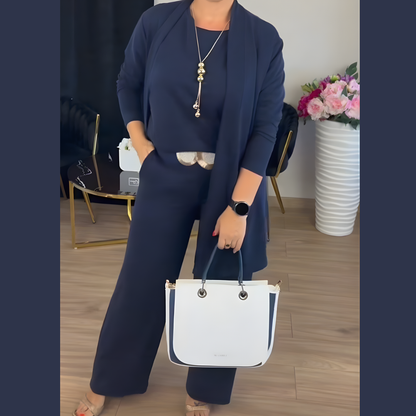 Icone™ ClassySet: Stilfullt Kvinner 3-Delt Lang Cardigan Og Bukser Elegant Sett