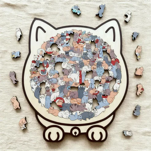 Kletshuts™CatPuzzle: Unikt Katt Puslespill i Fargerikt Tre