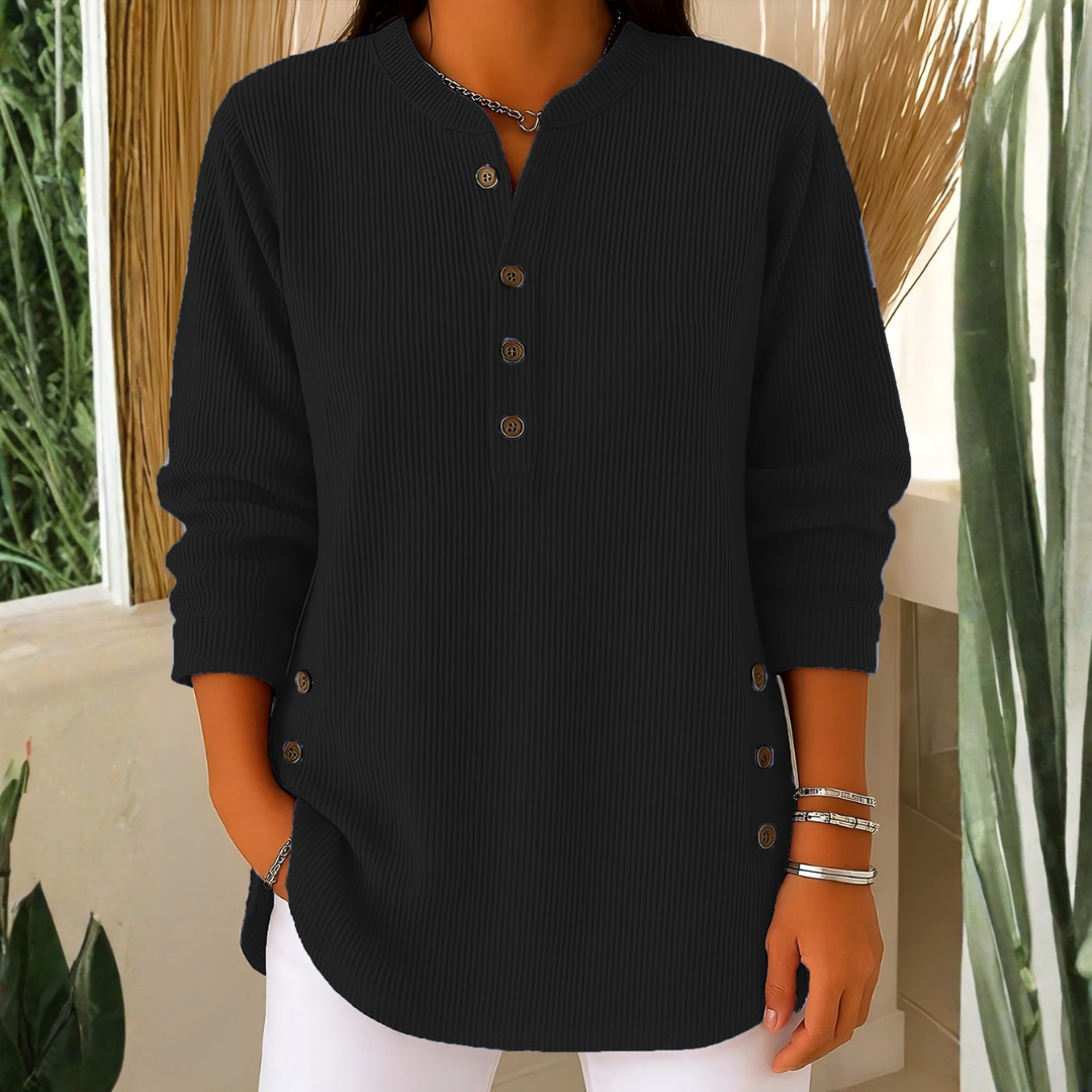 Icone™ CasualBlouse: Ensfarvet Stilig Knap Afslappetbluse
