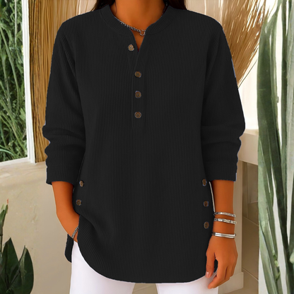 Icone™ CasualBlouse: Ensfarvet Stilig Knap Afslappetbluse