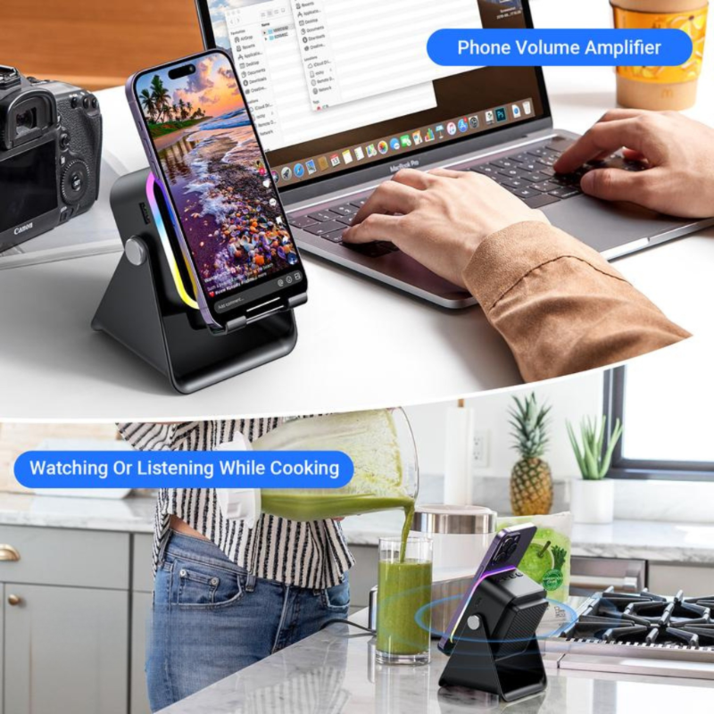 SoundCharge - Smart Bærbar Induktions Lyd Telefon Stand Oplader Og Højttaler