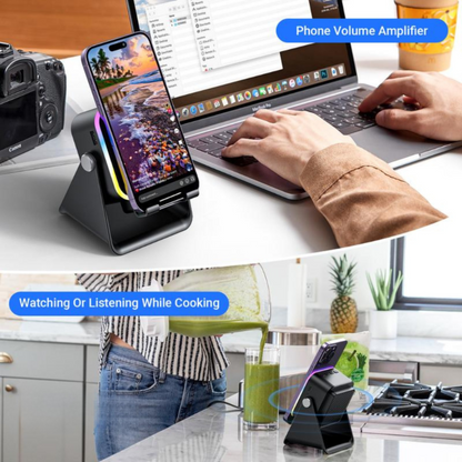 SoundCharge - Smart Bærbar Induktions Lyd Telefon Stand Oplader Og Højttaler
