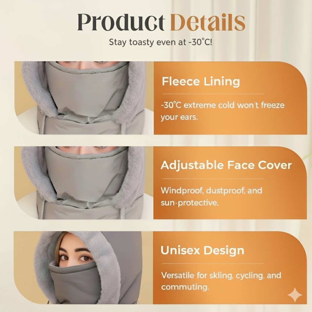 Icone™ WinterCover 1+1 GRATIS: Justerbar Varm Vindtett Vinter Ansiktsdekke Lue