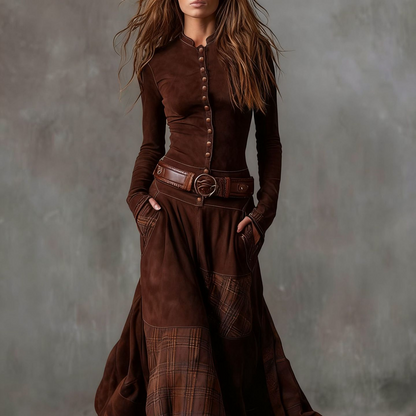 Icone™ ClassicDress: Luksus Retro Talje-Markerende Vintage Patchwork Klassisk Kjole