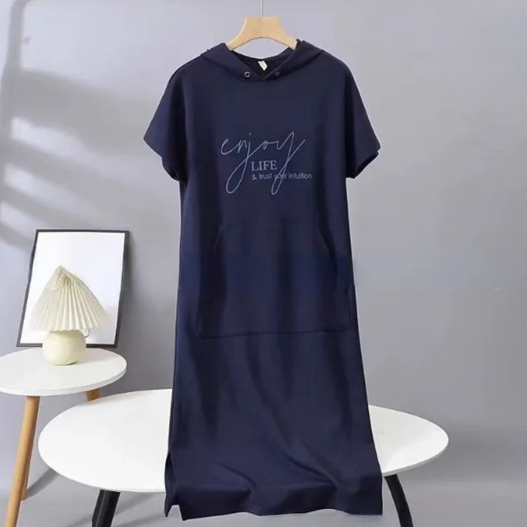 Icone™ DrawstringDress: Kvinners Koselige Hette Snor Midikjole