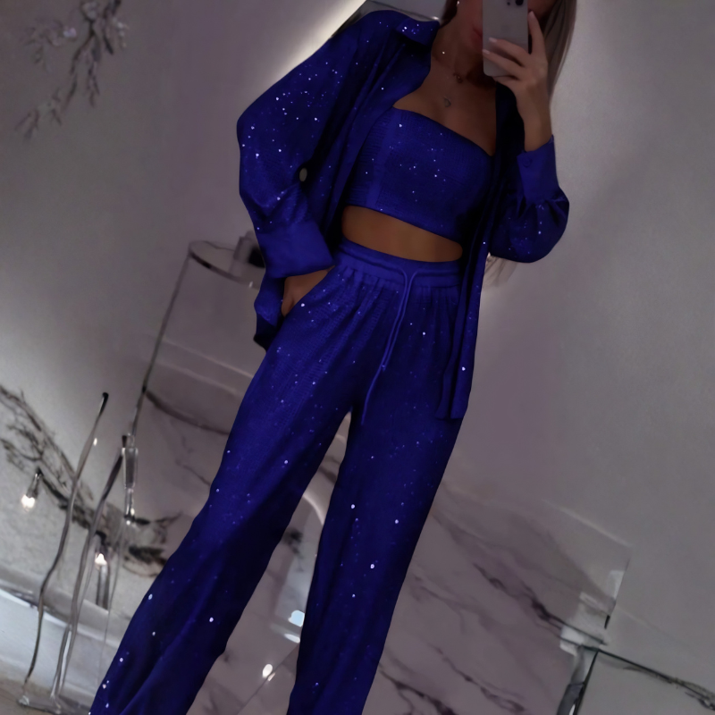 Icone™ ShinySet: Kvinders Elegante Tre-Delt Sexet Skinnende Sæt
