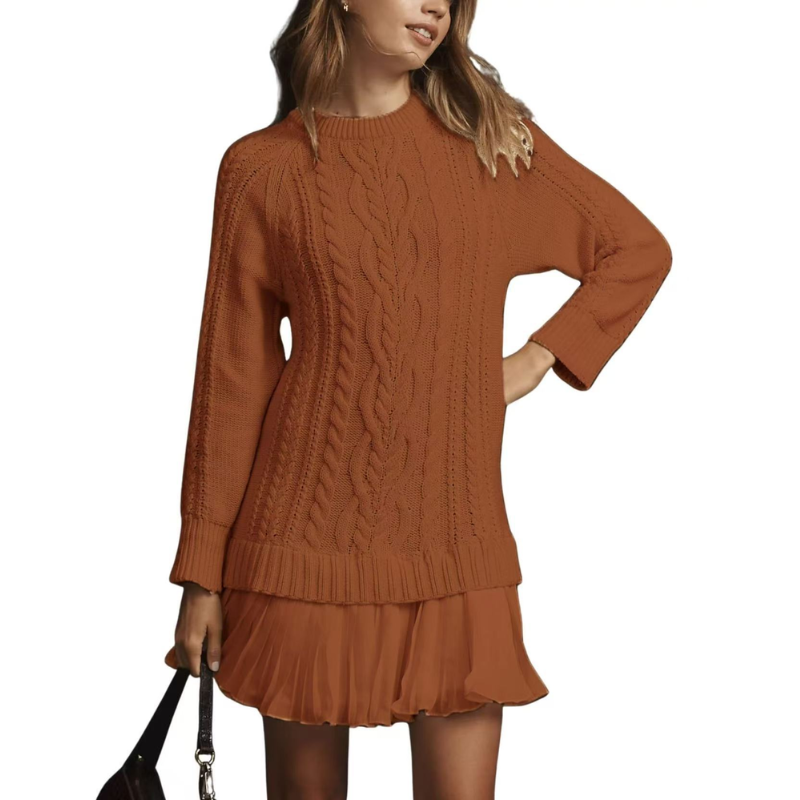 Icone™ KnittedDress: Koselig Midi Langermet Strikket Kjole