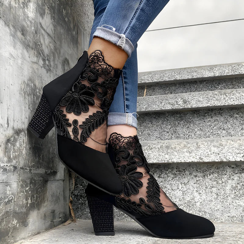 Happy™ EmbroideredHeels: Stilfulde Blokhæle Lukket Tå Mesh Broderede Hæle