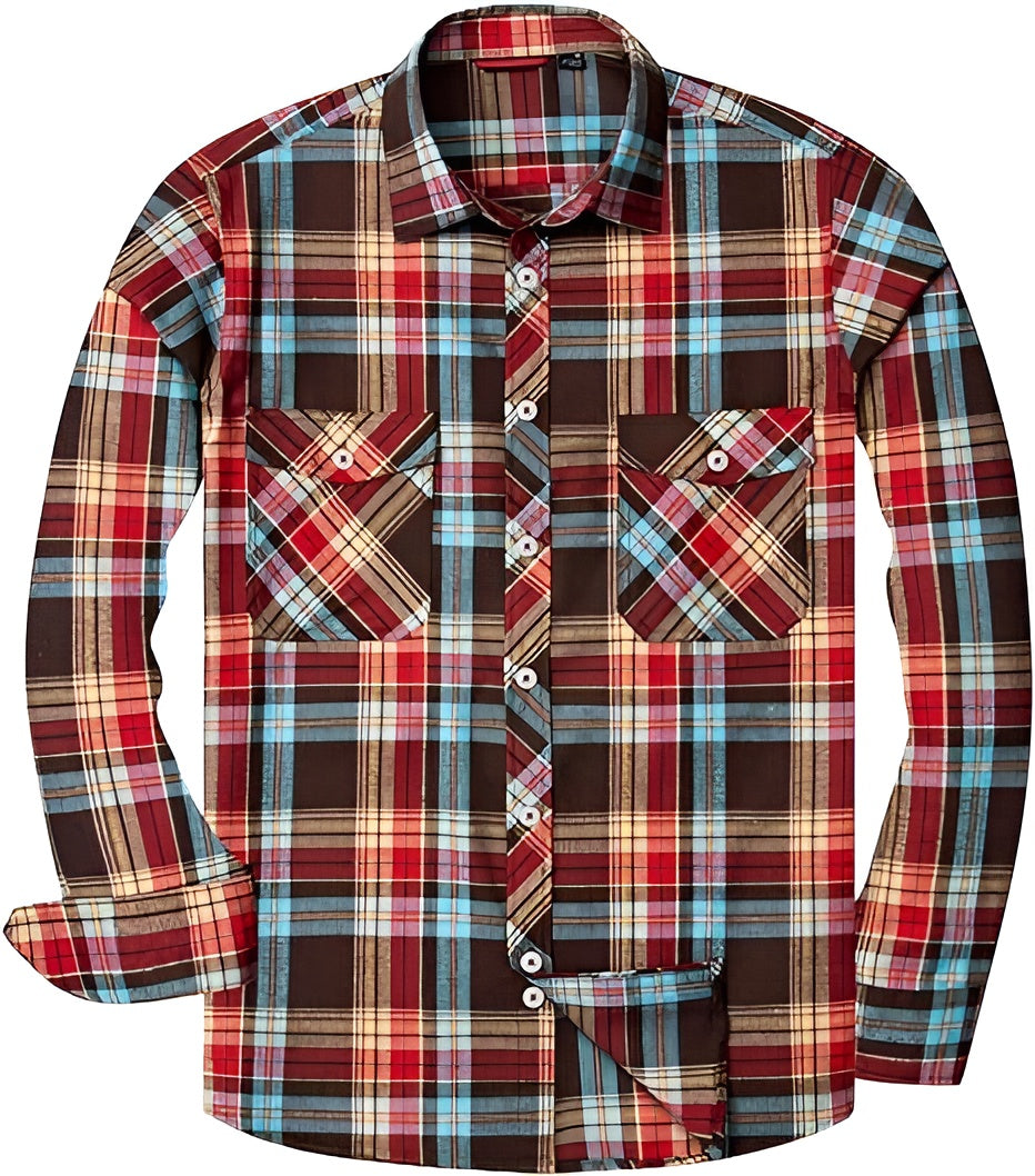Icone™ CheckeredLongsleeves: Klassisk Avslappet Knapp Ned Rutete Langermet
