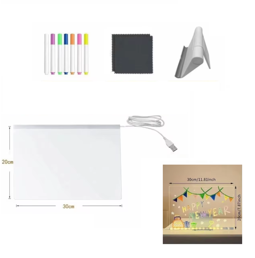 Kletshuts™ NoteBoard: LED-lampe Akryl Notat- og Tegnebrett