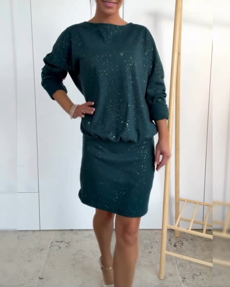 Icone™ GlitterDress: Elegant Rund Hals Chic Glitter Kjole
