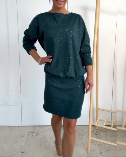 Icone™ GlitterDress: Elegant Rund Hals Chic Glitter Kjole