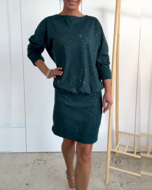 Icone™ GlitterDress: Elegant Rund Hals Chic Glitter Kjole