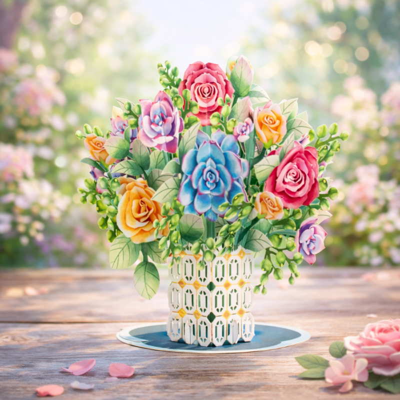 FlowerCard 1+1 GRATIS - 3D Pop Up Blomster Bouquet Special Hilsen Kort