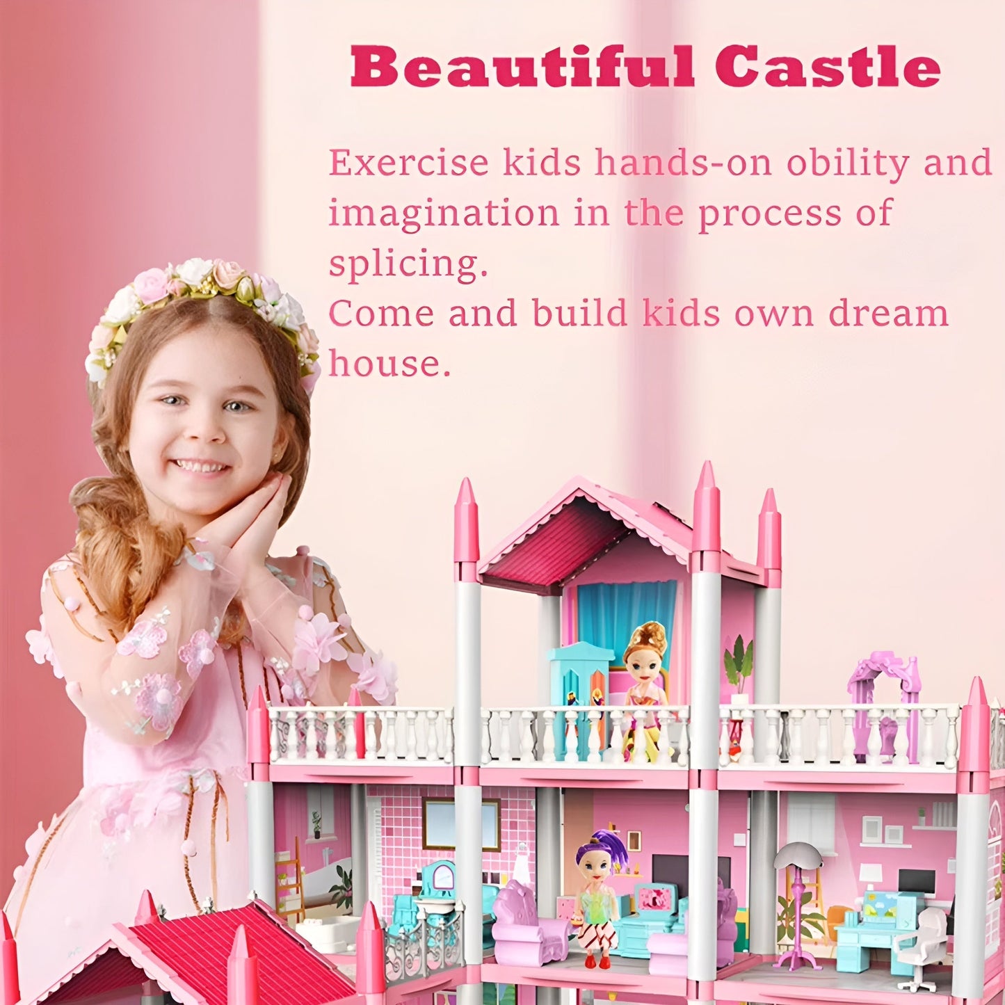 Kletshuts™ MiniMansion: Prinsesse Drømmeslott DIY Dukkehus Mini Palass Lekesett
