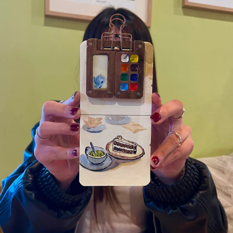 PaintPalette: Mini Træ Bærbar Kunstner Malepalette Kasse