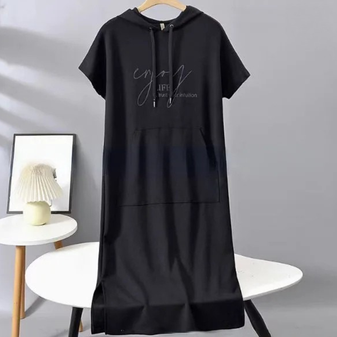 Icone™ DrawstringDress: Kvinners Koselige Hette Snor Midikjole