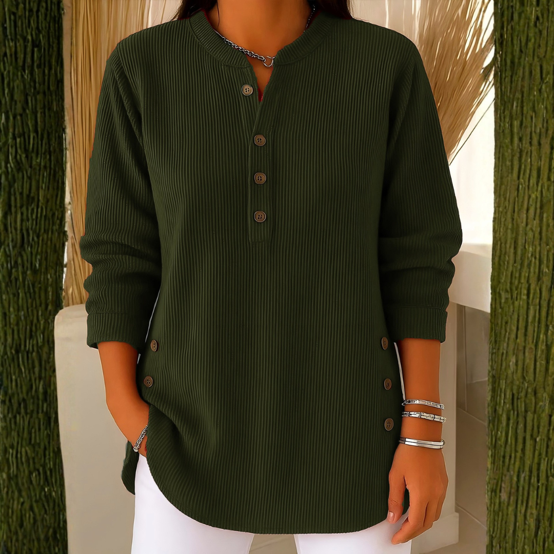 Icone™ CasualBlouse: Ensfarvet Stilig Knap Afslappetbluse