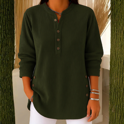 Icone™ CasualBlouse: Ensfarvet Stilig Knap Afslappetbluse