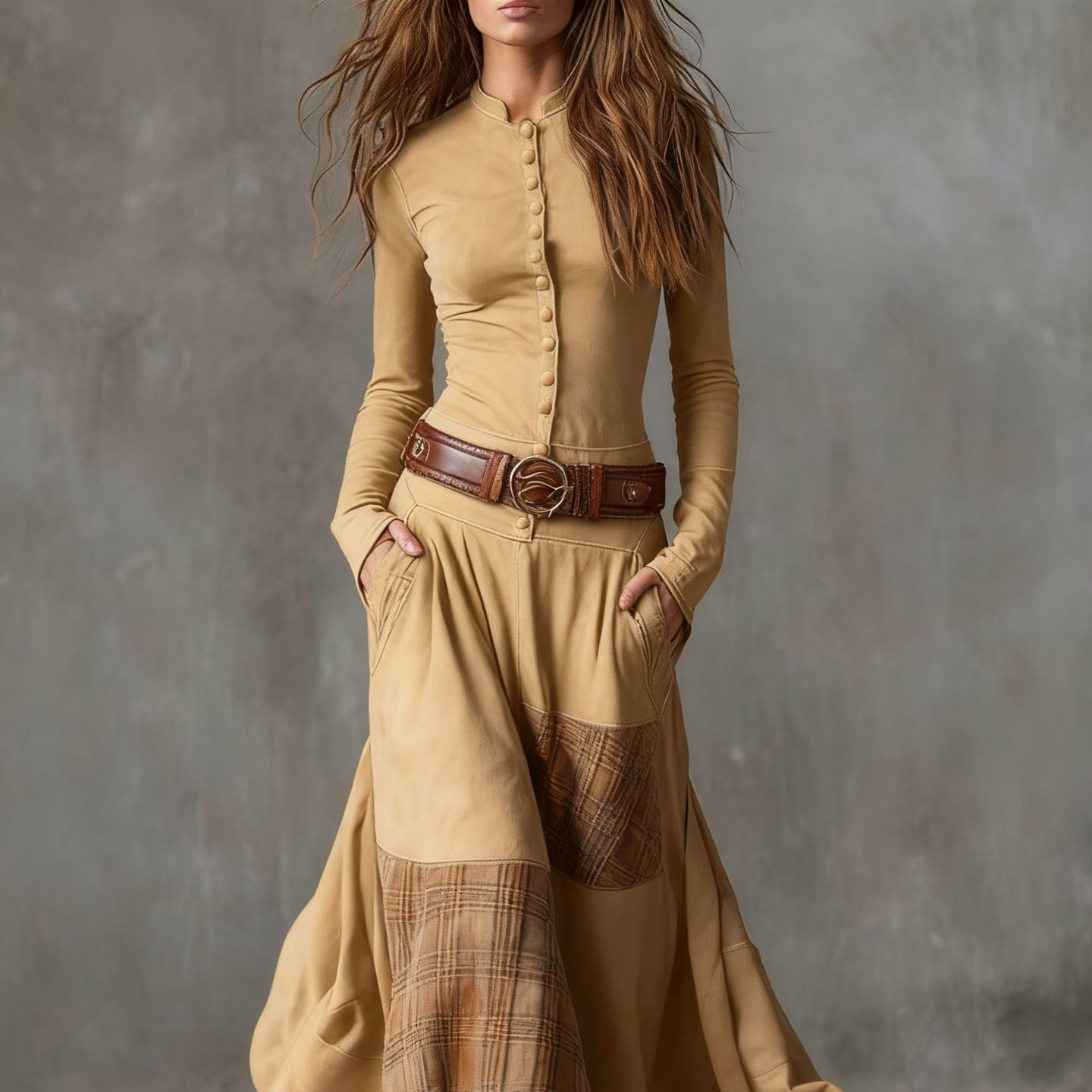 Icone™ ClassicDress: Luksus Retro Talje-Markerende Vintage Patchwork Klassisk Kjole