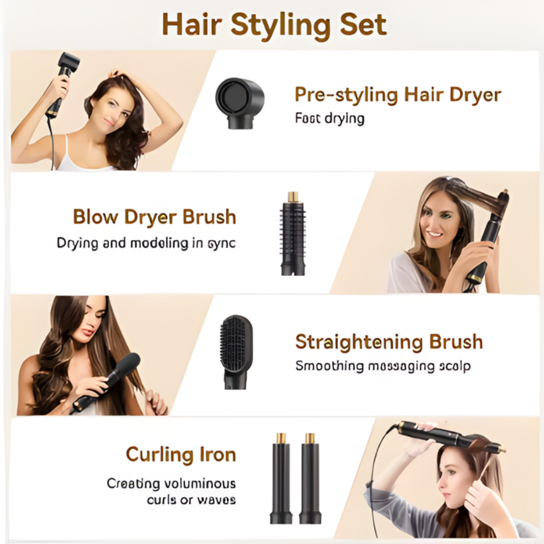 Rose® StylingBrush: 5-i-1 Utskiftbar Hårføner Og Stylingbørste