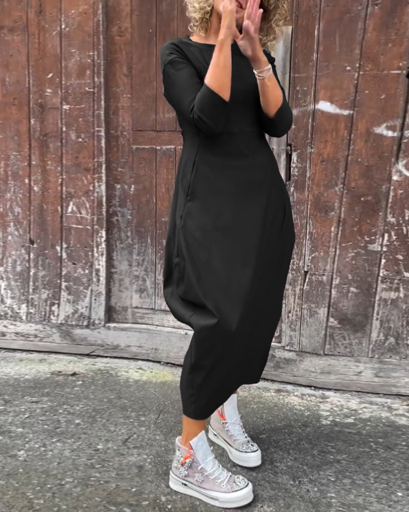 Icone™ SleekDress: Minimalistisk Lang Sleek Ærme Elegant Casual Fit Kjole