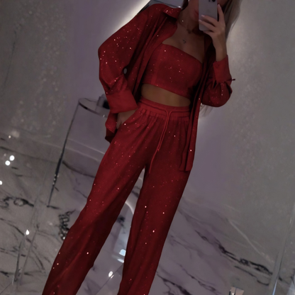Icone™ ShinySet: Kvinders Elegante Tre-Delt Sexet Skinnende Sæt