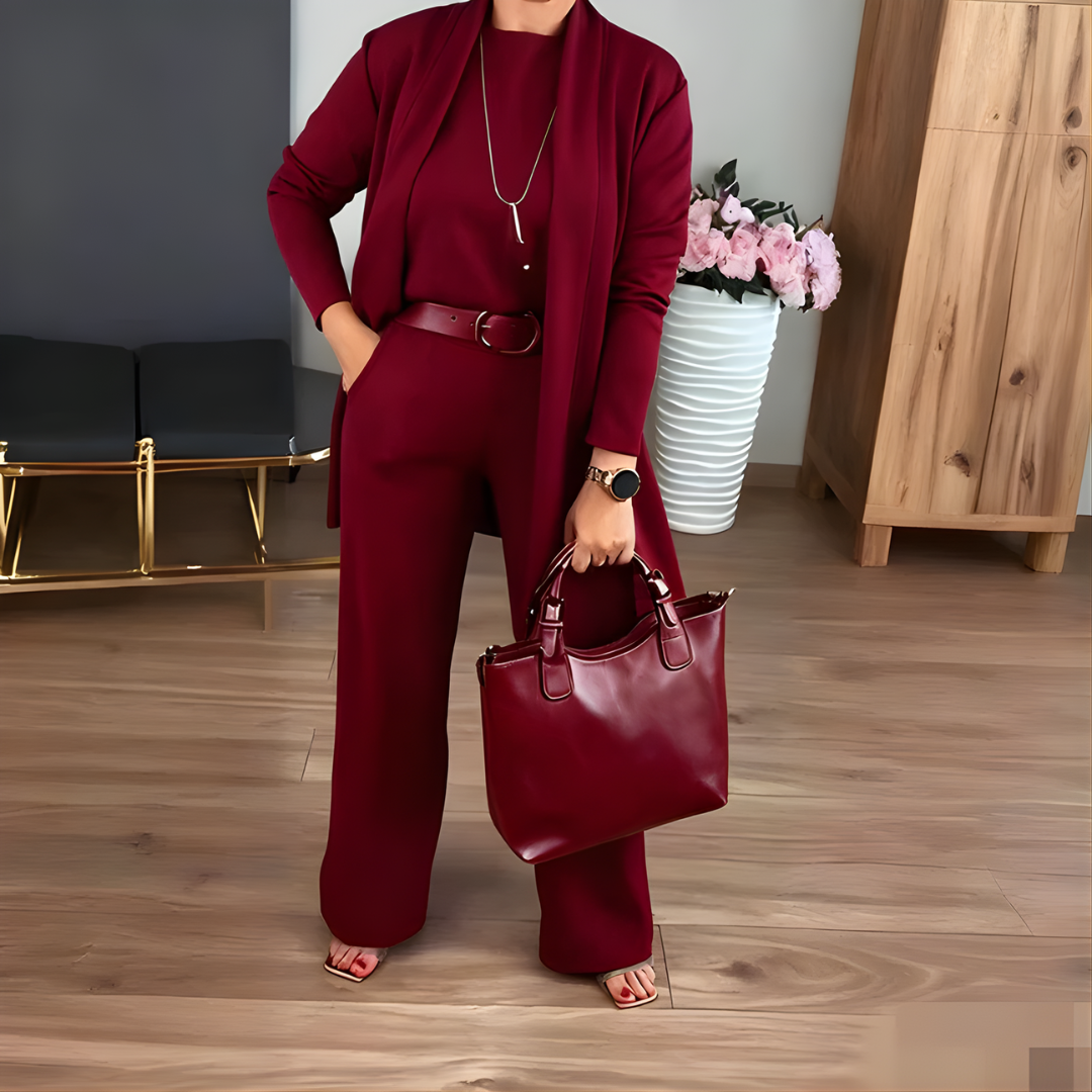Icone™ ClassySet: Stilfullt Kvinner 3-Delt Lang Cardigan Og Bukser Elegant Sett