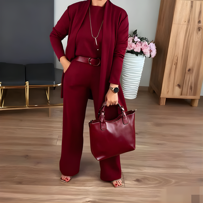 Icone™ ClassySet: Stilfullt Kvinner 3-Delt Lang Cardigan Og Bukser Elegant Sett