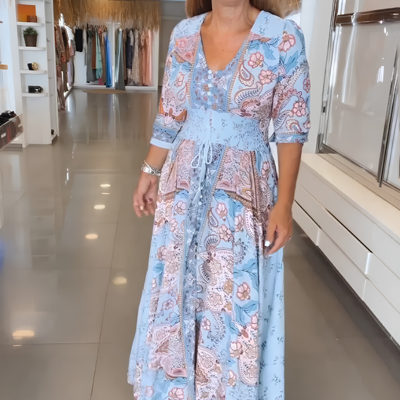 Icone™ LongDress: Elegant Komfortabel Blomstret V-hals Lang Kjole