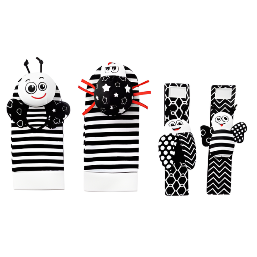 Kletshuts™ RattleToy 1+1 GRATIS: Myke Dyre Baby Håndledd Og Fot Sokker Rangle Leketøy Sett