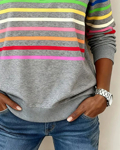 Icone™ ComfySweatshirt: Regnbuestripet Uformell Halv-Glidelås Komfortabel Sweatshirt