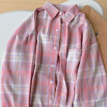 Icone™ CheckeredShirt: Stilfuld Tilfældig Pastel Lyserød Ternede Skjorte