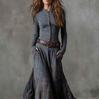 Icone™ ClassicDress: Luksus Retro Talje-Markerende Vintage Patchwork Klassisk Kjole