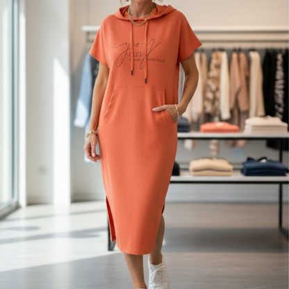 Icone™ DrawstringDress: Kvinners Koselige Hette Snor Midikjole