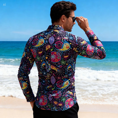 Icone™ RetroPolo: Disco Nat Mænds Langærmet Vintage Retro Polo