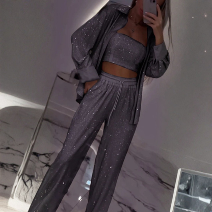 Icone™ ShinySet: Kvinders Elegante Tre-Delt Sexet Skinnende Sæt