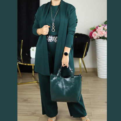 Icone™ ClassySet: Stilfullt Kvinner 3-Delt Lang Cardigan Og Bukser Elegant Sett