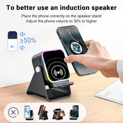 SoundCharge - Smart Bærbar Induktions Lyd Telefon Stand Oplader Og Højttaler