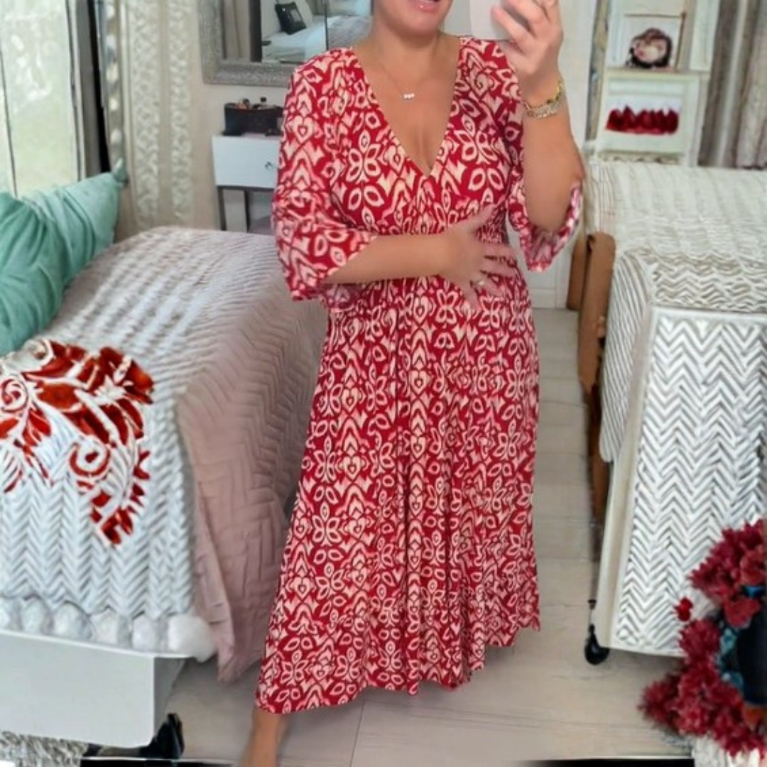 Icone™ SummerDress - Elegant Flowy Printet V-Hals Maxi Sommerkjole