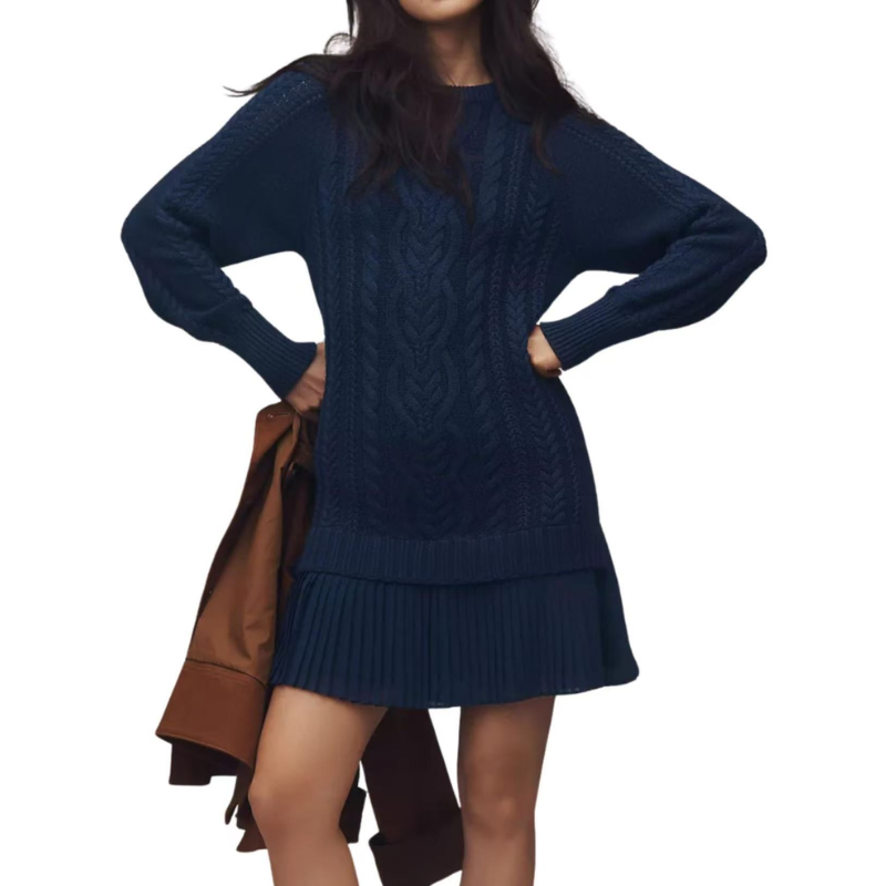 Icone™ KnittedDress: Hyggeligt Mini Langærmet Strikket Kjole