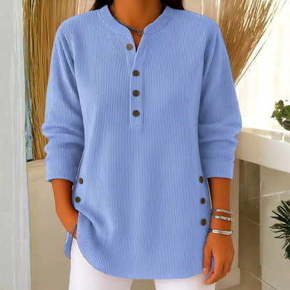 Icone™ CasualBlouse: Ensfarvet Stilig Knap Afslappetbluse