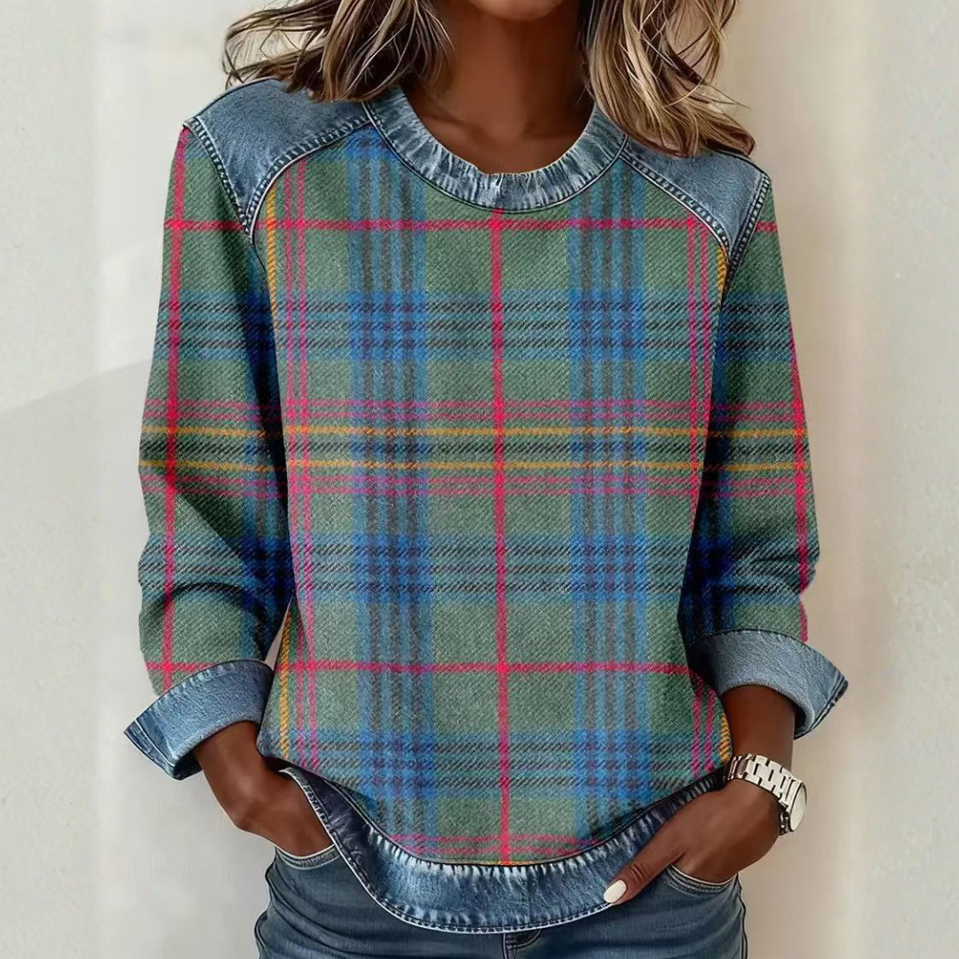 Icone™ PlaidBlouse: Tidløst Stilfuld Tilfældig Årgang Plaid Bluse