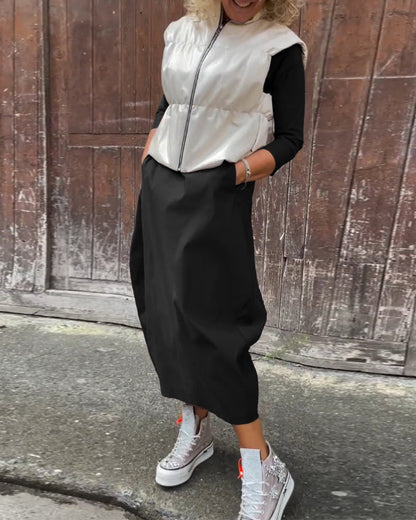 Icone™ SleekDress: Minimalistisk Lang Sleek Ærme Elegant Casual Fit Kjole