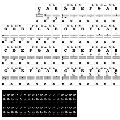PianoStickers - Avtakbare Selvklebende Piano Nøkkel Klistremerker