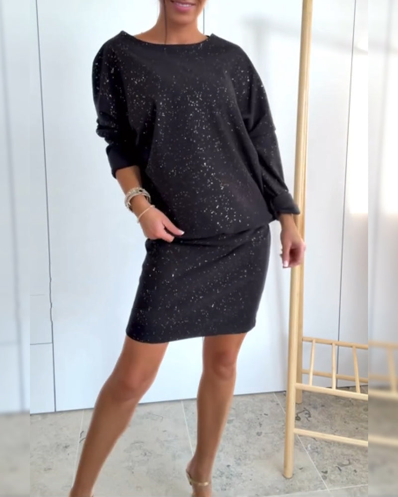 Icone™ GlitterDress: Elegant Rund Hals Chic Glitter Kjole