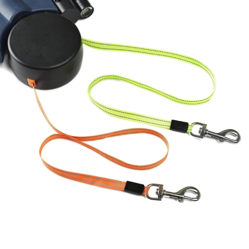 DogFri™ DoubleLeash: LED-lys Dobbelt hode Uttrekkbar hundesnor