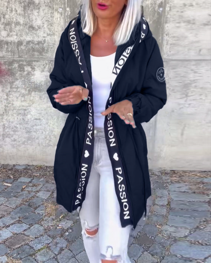Icone™ HoodedJacket: Dame Casual Bokstavtrykk Snøring Hettejakke