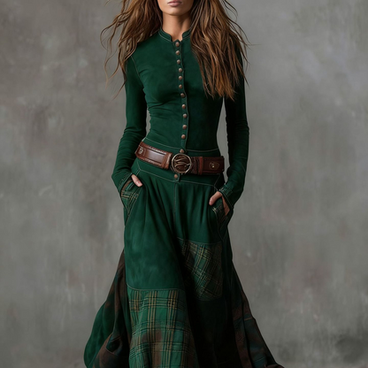Icone™ ClassicDress: Luksus Retro Talje-Markerende Vintage Patchwork Klassisk Kjole